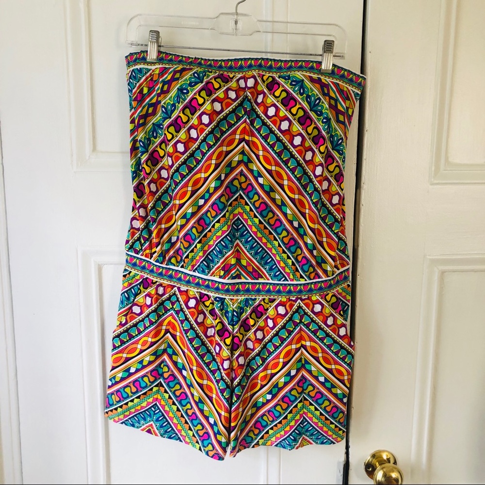 Trina Turk strapless swim romper.